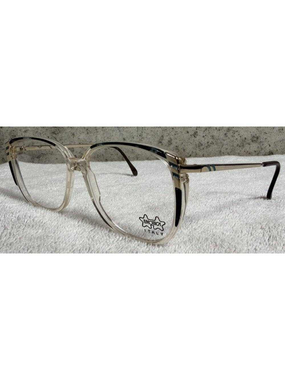 Vintage Luxottica Italy “ASHLEY” Oversized Round Blue Gold Eyeglasses 56-15-135